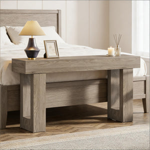English Elm Practical Geometric Console Table with Matte Black Wood Grain Finish for Entryway or Sofa Gray T3971P451587