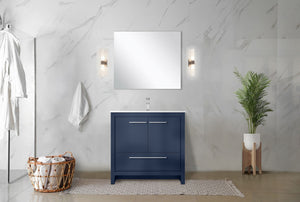 English Elm Navy Blue Bath Vanity With White Quartz Top, Chrome Faucet, Soft-Close Drawers & Stylish Storage B2731P259340