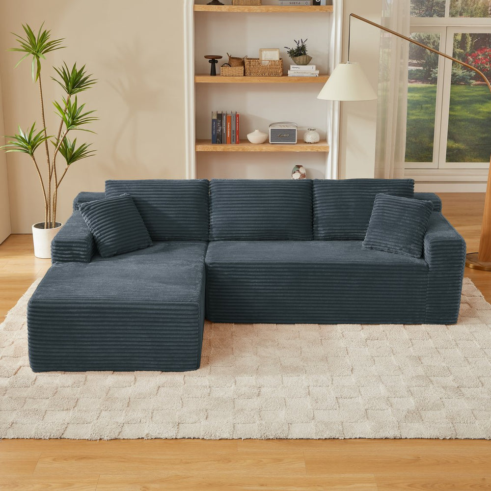 English Elm L-shaped Modular Cloud Sectional Corduroy Sofa Deep Seat Sleeper for Living Room W2339S00119