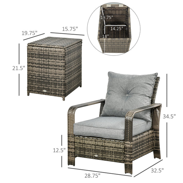 English Elm Patio 3 Piece Wicker Lounge Set with Lift Top Storage Table and Tufted Cushions T3971P386802