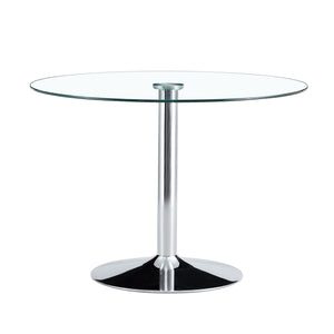 English Elm A Round Tempered Glass Dining Table with Silver Legs Seats Six in Modern Style W1151S03483