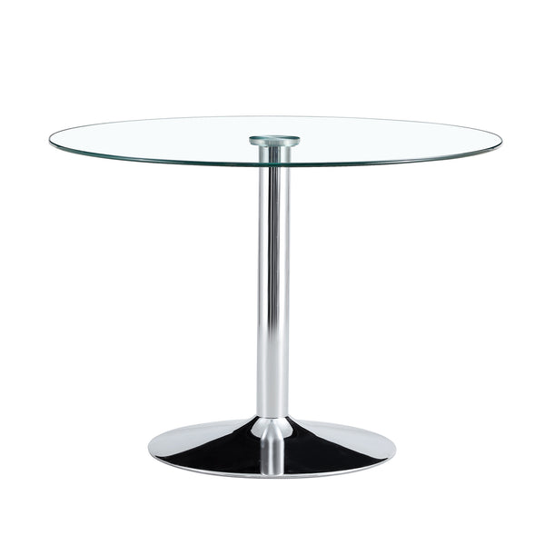 English Elm A Round Tempered Glass Dining Table with Silver Legs Seats Six in Modern Style W1151S03483