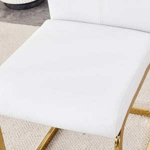 English Elm Table Set: Luxurious 71" Pandora Glass Dining Table With 8 White Pu Chairs & Gold C-Shaped Legs W1151S03232-GIGA