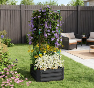English Elm Garden Galvanized Steel Raised Planter with Integrated Trellis for Climbing Vegetables T3971P422764