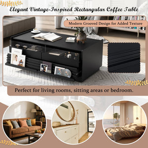 English Elm U-Can Vintage-Inspired Rectangle Coffee Table With 4 Drawers & 2 Shelves, Stylish Glass Accents N724P286421B-GIGA