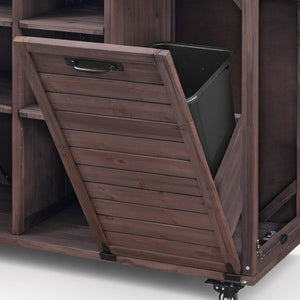 English Elm K&k Outdoor Rolling Kitchen Island Fir Wood Stainless Steel Top with Foldable Prep Station Dark Brown N707P370276Z
