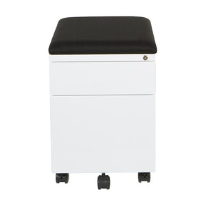 OSP Home Furnishings Mobile Steel File Cabinet with Padded Seat Locking Drawers and Casters for Home Office BXPMC22BF-WH