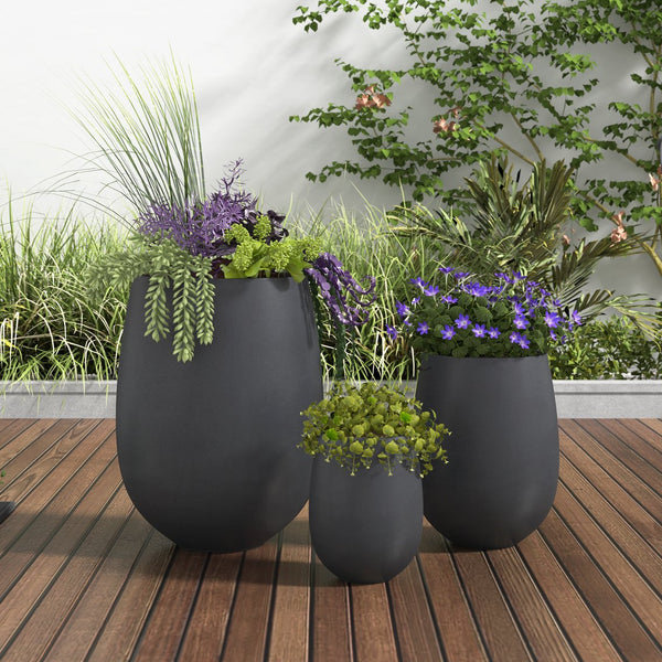 English Elm U_style Mgo Round Planter Set Three Piece Outdoor Patio Lightweight Modern Sculptural N711P406658B
