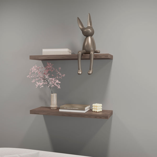 English Elm Iva Melamine Floating Shelf Set of 2 Cognac – 31.5" Recessed Wall Shelves, Sleek Display & Storage Solution B128P237161