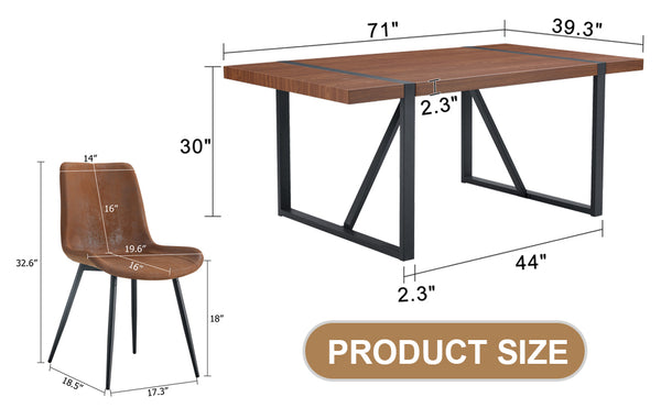 English Elm Table and Chair Set Industrial Walnut Six Seat Dining with Metal Frame Brown Fabric W1151S02436
