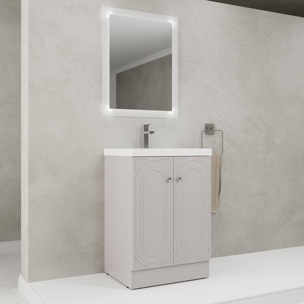 English Elm 24" Freestanding Bathroom Vanity with White Resin Sink, Soft-Close Doors, Adjustable Shelf, Durable Plywood Finish khaki W999S00334