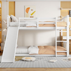 English Elm Twin Over Kids Bunk Bed with Slide Ladder Pine Frame White Finish LT000108AAK-1