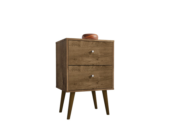 English Elm Liberty 18" Nightstand with 2 Drawers, Aqua Accent, Solid Wood Legs, Modern Handles, Compact Storage Rustic Brown B365P398504