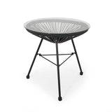 Christopher Knight Home® - Noble House - Nusa Outdoor Modern Faux Rattan Side Table with Tempered Glass Top