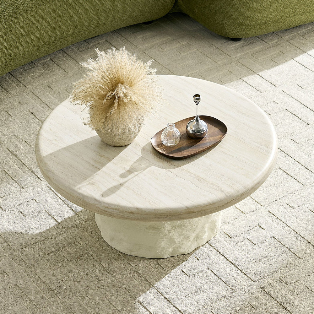 English Elm 35.04''fiberglass Round Coffee Table Faux Marble Finish Low Profile Modern Living Room W2582S00200