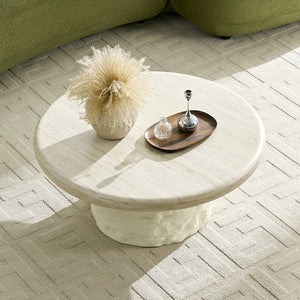 English Elm 35.04''fiberglass Round Coffee Table Faux Marble Finish Low Profile Modern Living Room W2582S00200