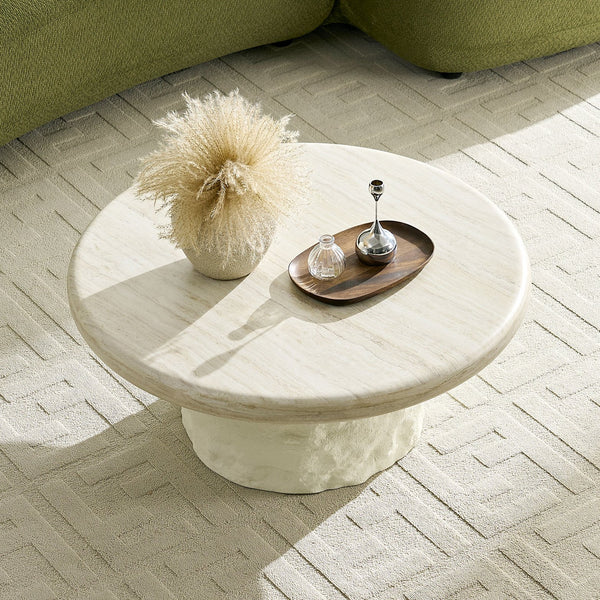 English Elm 35.04''fiberglass Round Coffee Table Faux Marble Finish Low Profile Modern Living Room W2582S00200