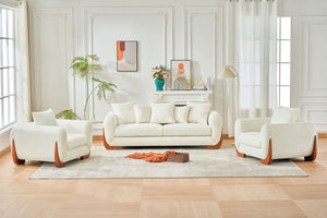 English Elm Upholstery Fabric 3+2 Arm Chair Sofa - Cozy Beige With Natural Oak Legs For Modern Living Rooms W2817S00006-GIGA