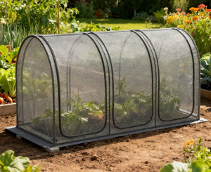 English Elm Easy Steel Frame Crop Cage Hdpe Mesh Garden Tent with Three Zippered Doors and Stakes T3971P421984