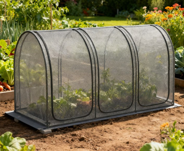 English Elm Easy Steel Frame Crop Cage Hdpe Mesh Garden Tent with Three Zippered Doors and Stakes T3971P421984