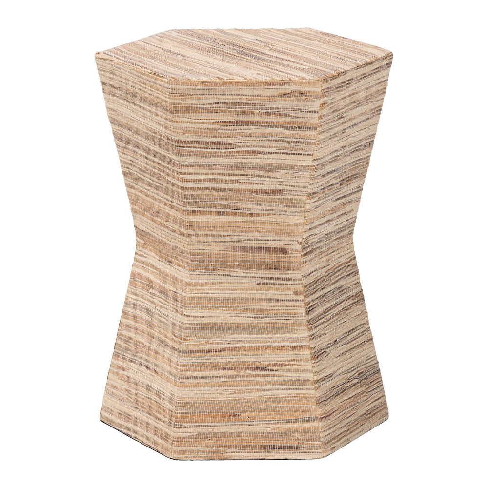 English Elm Bohemian Grasscloth Wrapped Hourglass Side Table with Sculptural Hexagonal Top B2750P467822