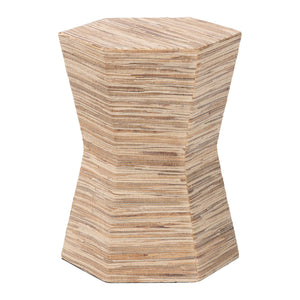 English Elm Bohemian Grasscloth Wrapped Hourglass Side Table with Sculptural Hexagonal Top B2750P467822