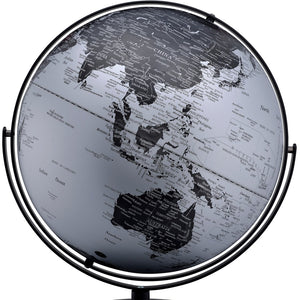 English Elm 20.5" Black Silver Sculptural Globe with Raised Relief Continents for Executive Desk B072116019