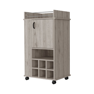 English Elm Farson Light Gray Bar Cart with 2 Side Shelves, 6 Wine Racks, Cabinet & Smooth Casters for Entertaining B128P176136