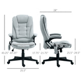 English Elm Homcom 6 Point Vibrating Massage Office Chair With Heat, Linen High Back Executive Office Chair With Reclining Backrest, Padded Armrests and Remote, Light Gray