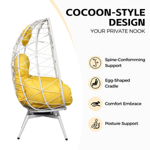 English Elm Oversized Swivel Wicker Egg Chair with Plush Cushions for Patio or Indoor Lounging T5880P500999