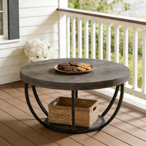 English Elm 2-tier Round Coffee Table Engineered Wood Top Arc Steel Legs Living Room Accent Black,Gray T3971P453344