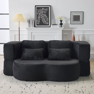 English Elm Queen Foldable Sofa Bed Plush Chenille Futon with High-Density Foam Convertible Sleeper Mattress Comfort Black W1829P280218