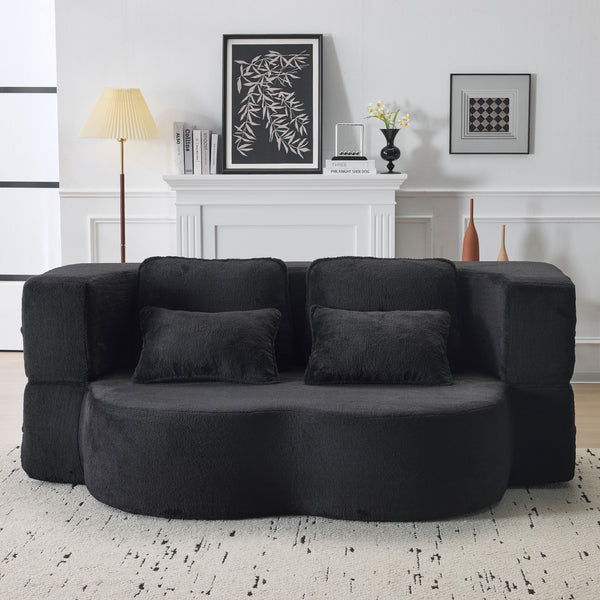 English Elm Queen Foldable Sofa Bed Plush Chenille Futon with High-Density Foam Convertible Sleeper Mattress Comfort Black W1829P280218