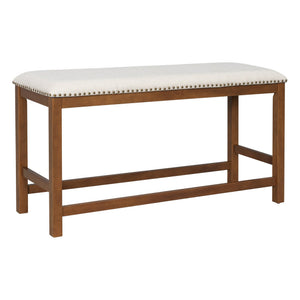English Elm U_style Rubberwood Farmhouse Bar Table Set Expandable Crossback Chairs Bench Seating Brown WY000534AAD