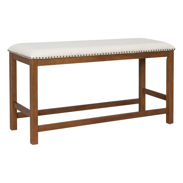 English Elm U_style Rubberwood Farmhouse Bar Table Set Expandable Crossback Chairs Bench Seating Brown WY000534AAD