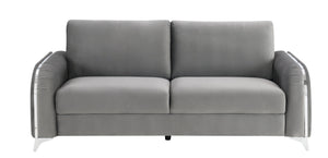 English Elm Wenona Velvet Sofa with Chrome Legs, Pocket Coil Seat, Tight Seat & Loose Back Cushions, Durable Frame Gray 34 L x 20.8 W x 17 H B2726S00428