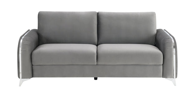 English Elm Wenona Velvet Sofa with Chrome Legs, Pocket Coil Seat, Tight Seat & Loose Back Cushions, Durable Frame Gray 34 L x 20.8 W x 17 H B2726S00428