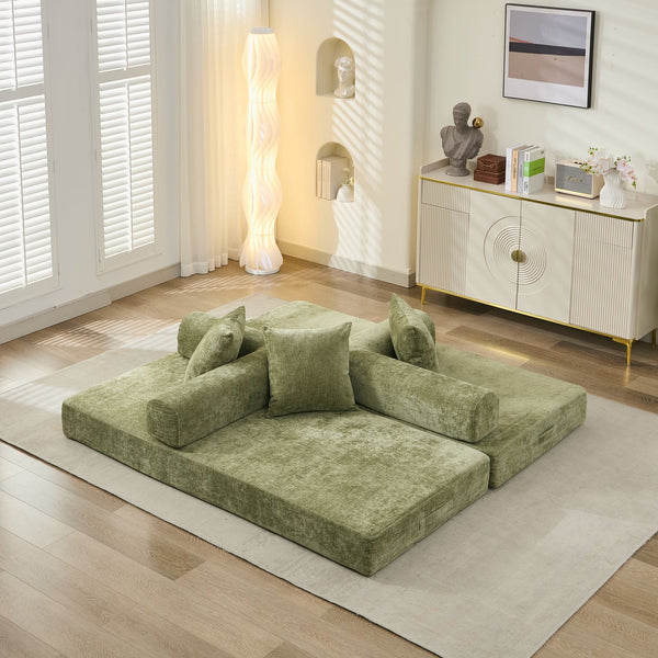 English Elm Comfy Chenille Folding Floor Sofa Bed with Armrest for Studio and Guest Rooms Green W1143P401140