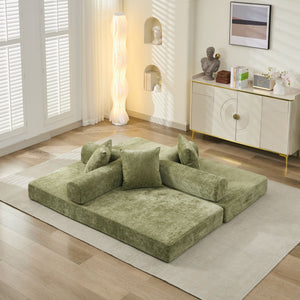 English Elm Comfy Chenille Convertible Folding Mattress Couch Sofa Bed with Armrest, Space-Saving, No Assembly Needed Green W1143P330251