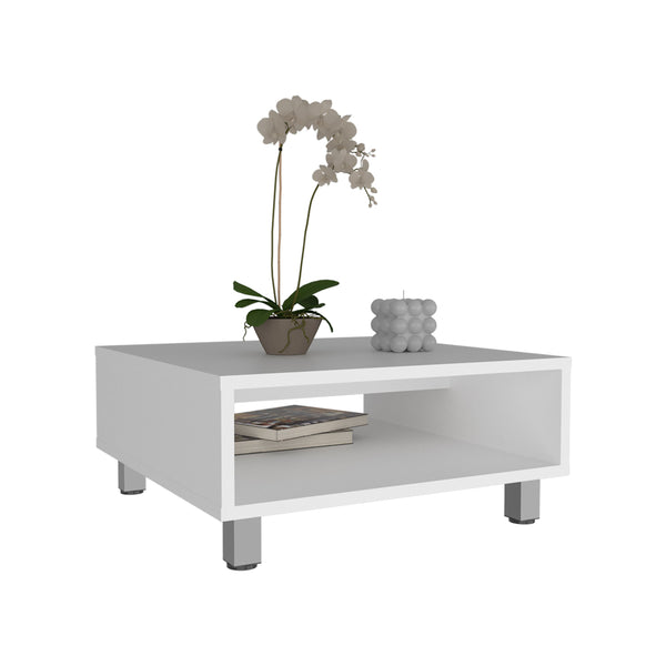 English Elm Eclipse low 10" minimalist square coffee table with open shelf storage, durable compact modern design White 12.9 L x 64 W x 7 H B200P253716
