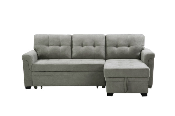English Elm Jardin Reversible L-shaped Sectional Sleeper Sofa with Chaise Storage and Tufted Fabric Light Gray B2749S00176