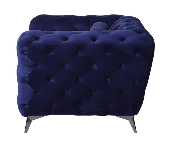 English Elm Atronia Blue Velvet Sofa with Button Tufting, Pocket Coil Seat & Metal Tapered Legs, 660lb Capacity B2726P317195