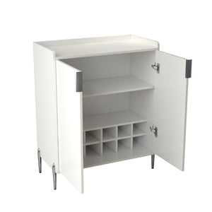 English Elm 2 Door Wine Bar Cabinet with 12-Bottle Rack, Soft-Close Hinges, Adjustable Shelf & Elevated Metal Legs White W2899P372844