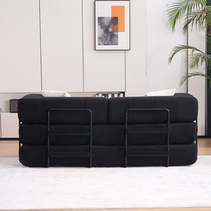 English Elm Folding Sofa Bed with Corduroy Cover, 78.5" Convertible Futon Couch, No-Assembly Foam Spring Mattress, Compact Sleeper for Living Room Black W2915P276677