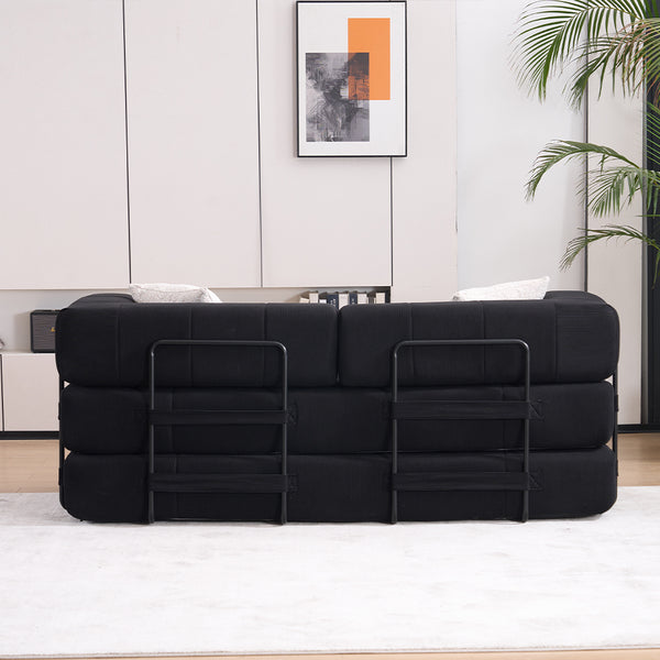 English Elm Folding Sofa Bed with Corduroy Cover, 78.5" Convertible Futon Couch, No-Assembly Foam Spring Mattress, Compact Sleeper for Living Room Black W2915P276677