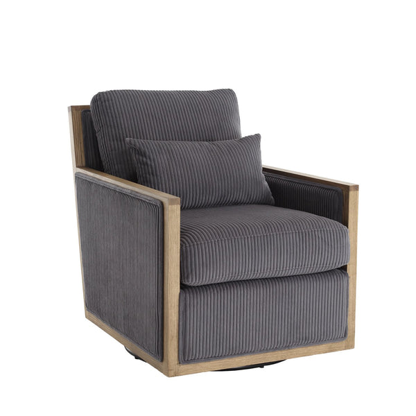 English Elm Corduroy Swivel Barrel Chair with Plush Foam Cushion, 360° Metal Base, Durable Hardwood Frame, Cozy Sitting Experience Dark Gray W395P209395