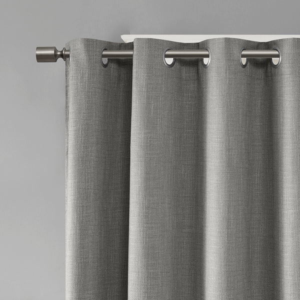 JLA Home SunSmart - Printed Heathered Blackout Grommet Top Curtain Panel — Energy-Saving Textured Slub Fabric, Noise-Blocking Privacy Grey SS40-0028