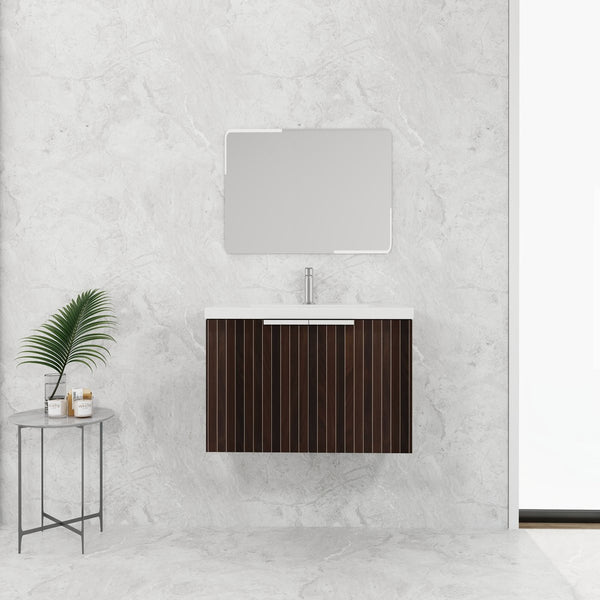 English Elm 30 Inch Silver-Brown Stripe Wall-Mounted Vanity with Mid-Edge Resin Sink, Soft-Close Doors, Ample Storage W999P204951