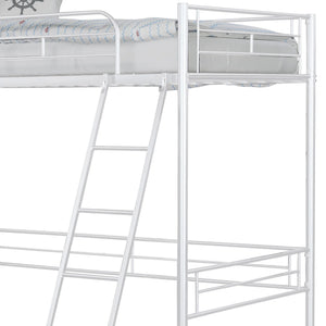 English Elm Twin Modern Loft Bed with Built-In Ladder for Space-Saving Study, Storage or Play Area, Metal Frame White 14 L x 80 W x 9 H B2741P348865