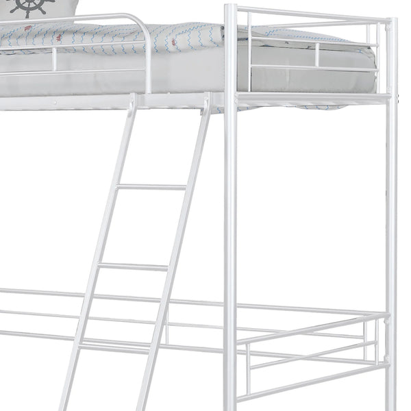 English Elm Twin Modern Loft Bed with Built-In Ladder for Space-Saving Study, Storage or Play Area, Metal Frame White 14 L x 80 W x 9 H B2741P348865